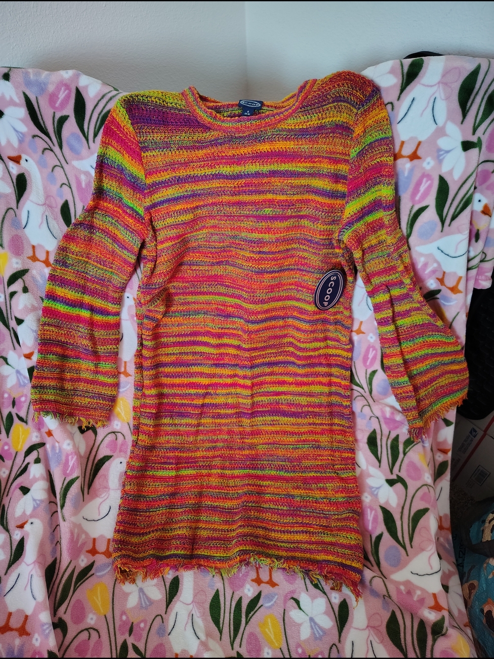 Scoop Crochet Multicolor Striped Knit Sweater Dress